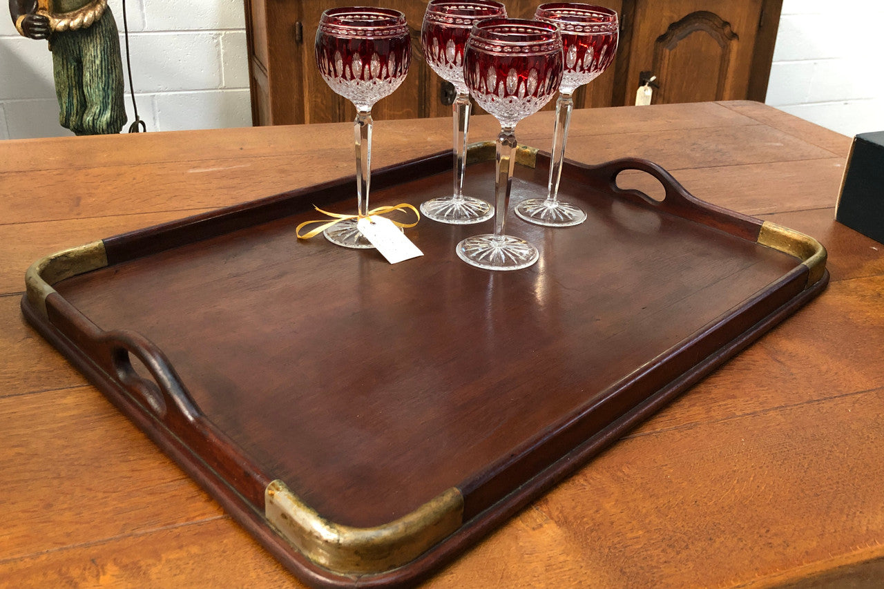 Beautiful Edwardian Mahogany and brass bound tray in good original detailed condition.