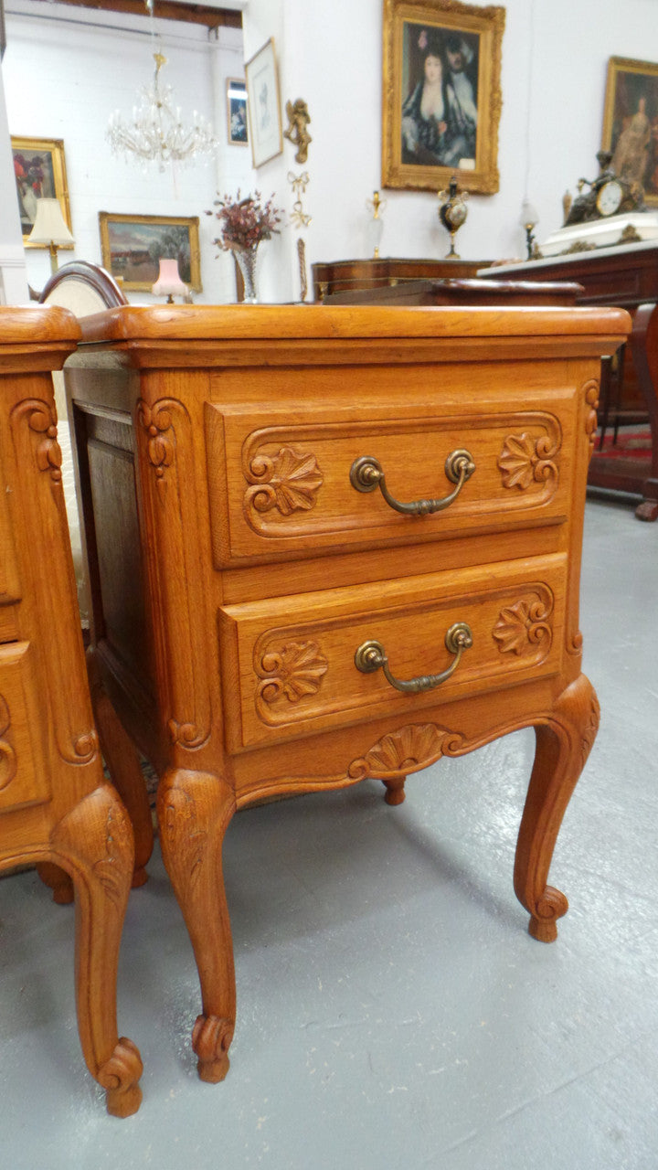 Beautiful Pair of Louis XV Style Light Oak Bedside