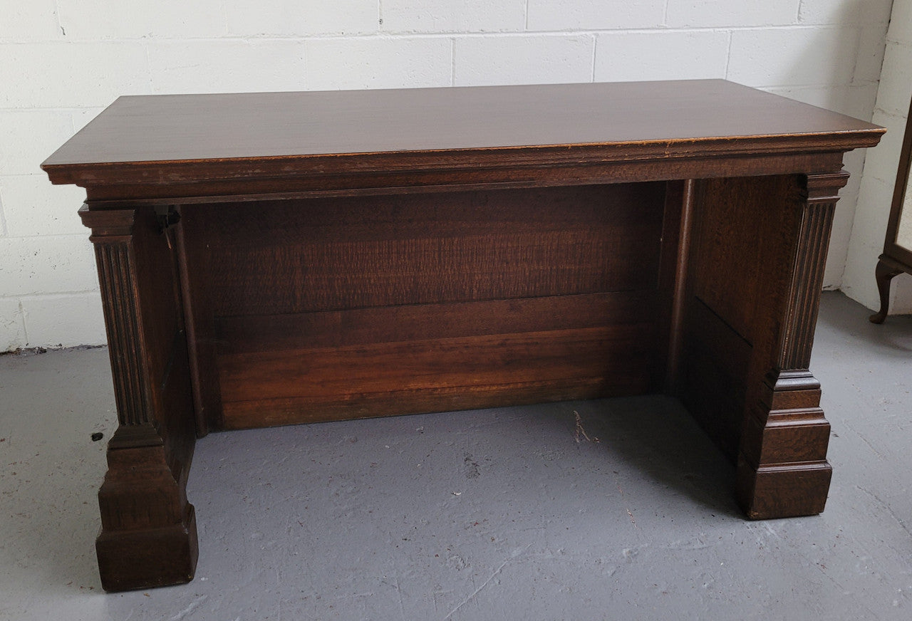 Impressive Silky Oak Antique style shop counter. It would look amazing in a shop or would make a superb kitchen island bench. In good original detailed condition.
