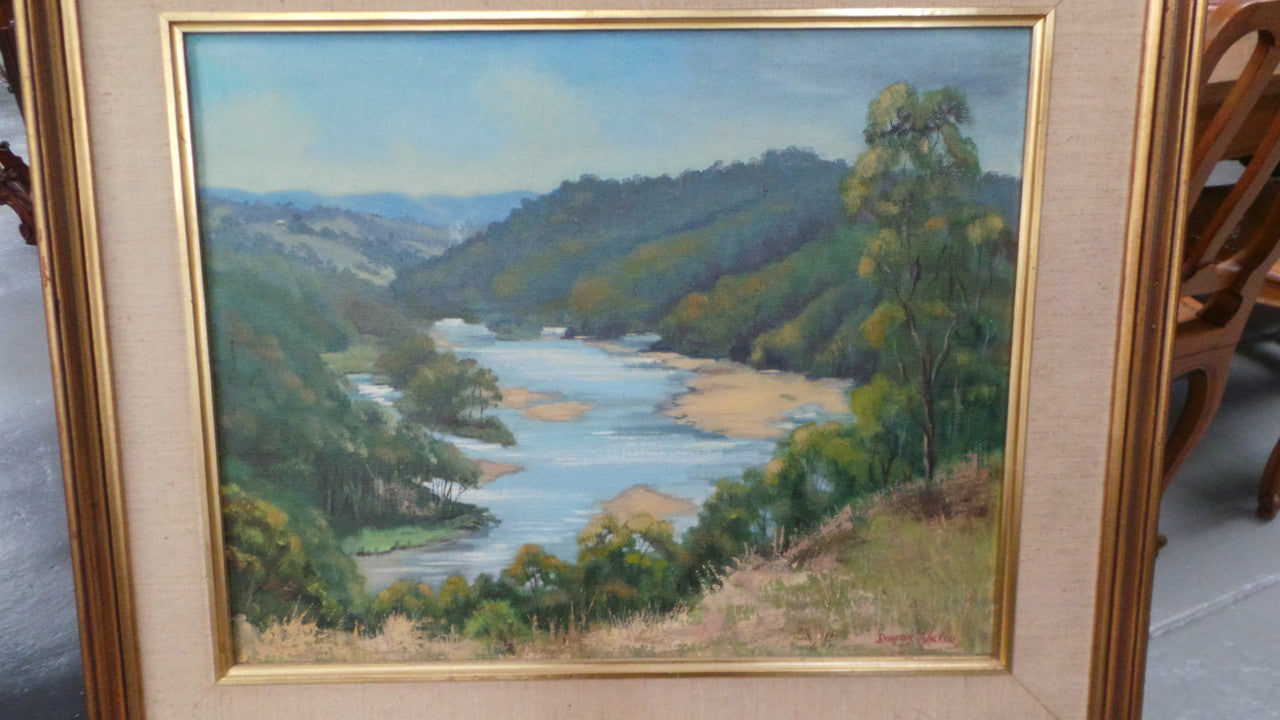 Framed Landscape Oil On Board Painting of Bega River
