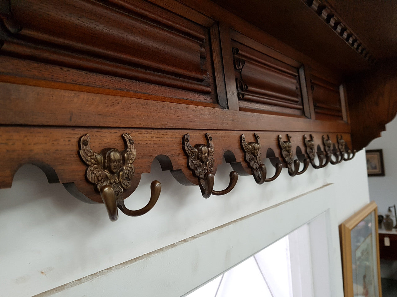 Vintage Highly Decorative French Carved Oak Coat Rack