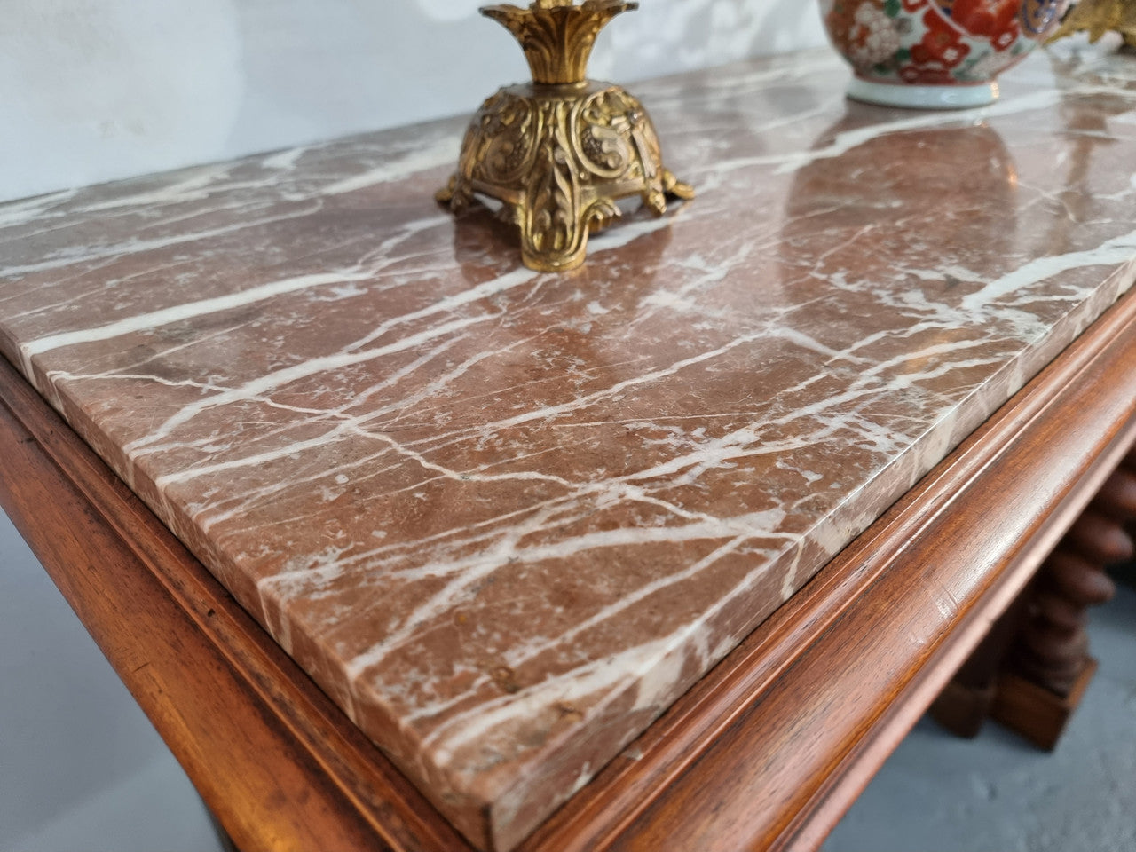 French 19th Century Walnut & Marble Top Fireplace Surround