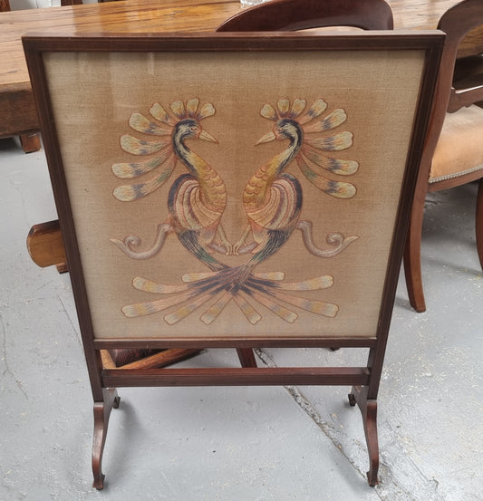 Hand Stitched Tapestry Wooden Framed Fire Screen