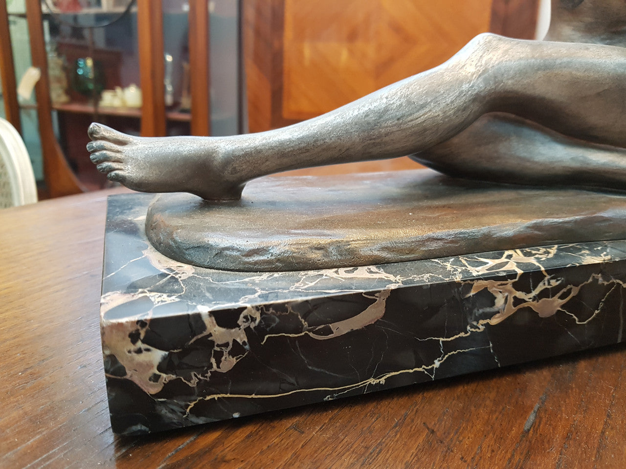 French Art Deco Lady & German Shepherd Bronze