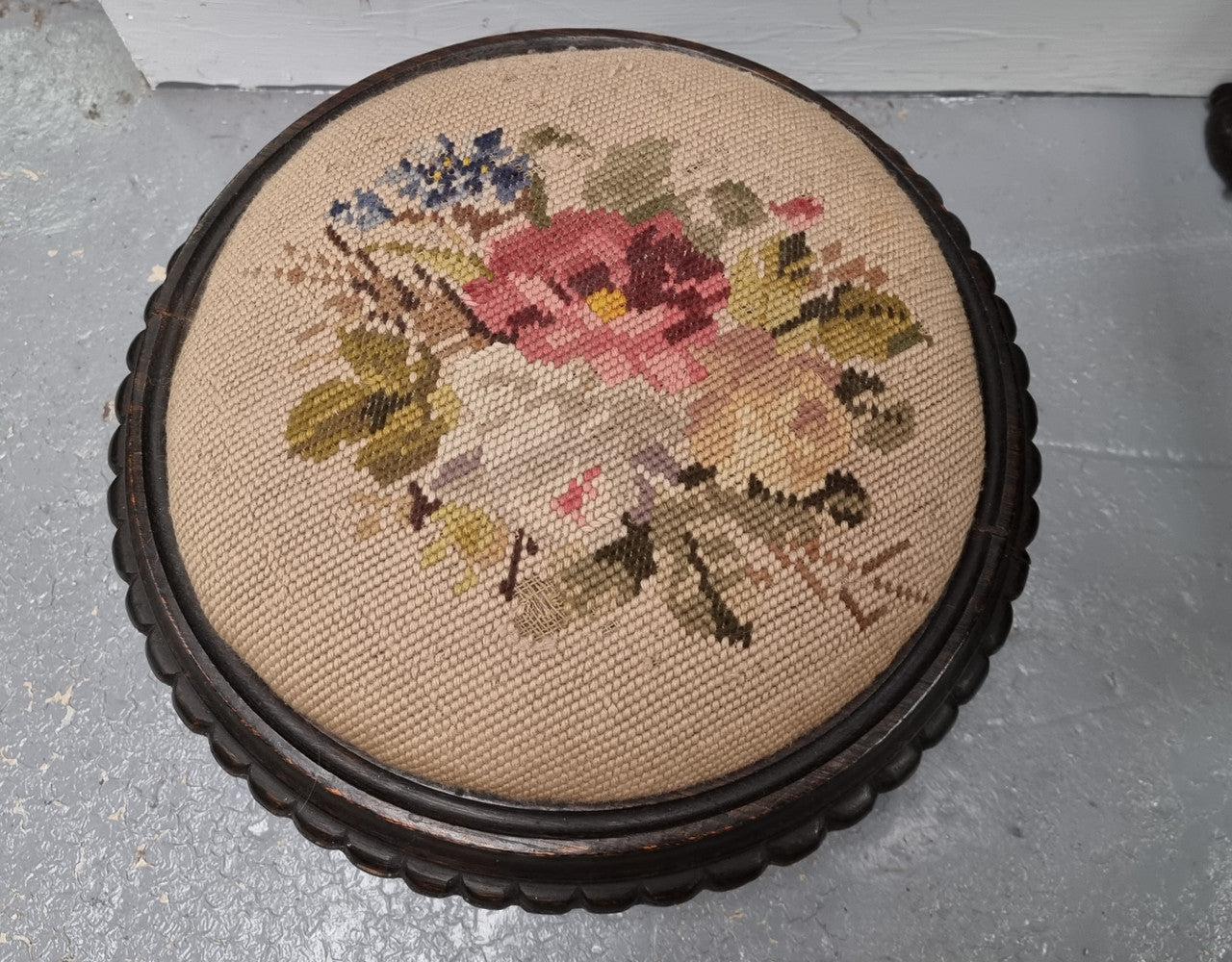Just arrived is this gorgeous Edwardian floral tapestry foot stool in good original condition.