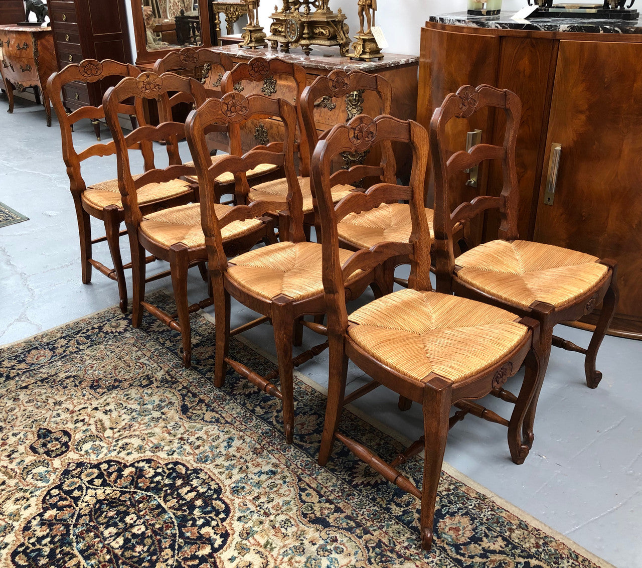 Fabulous Set of 8 French oak Dining Chairs