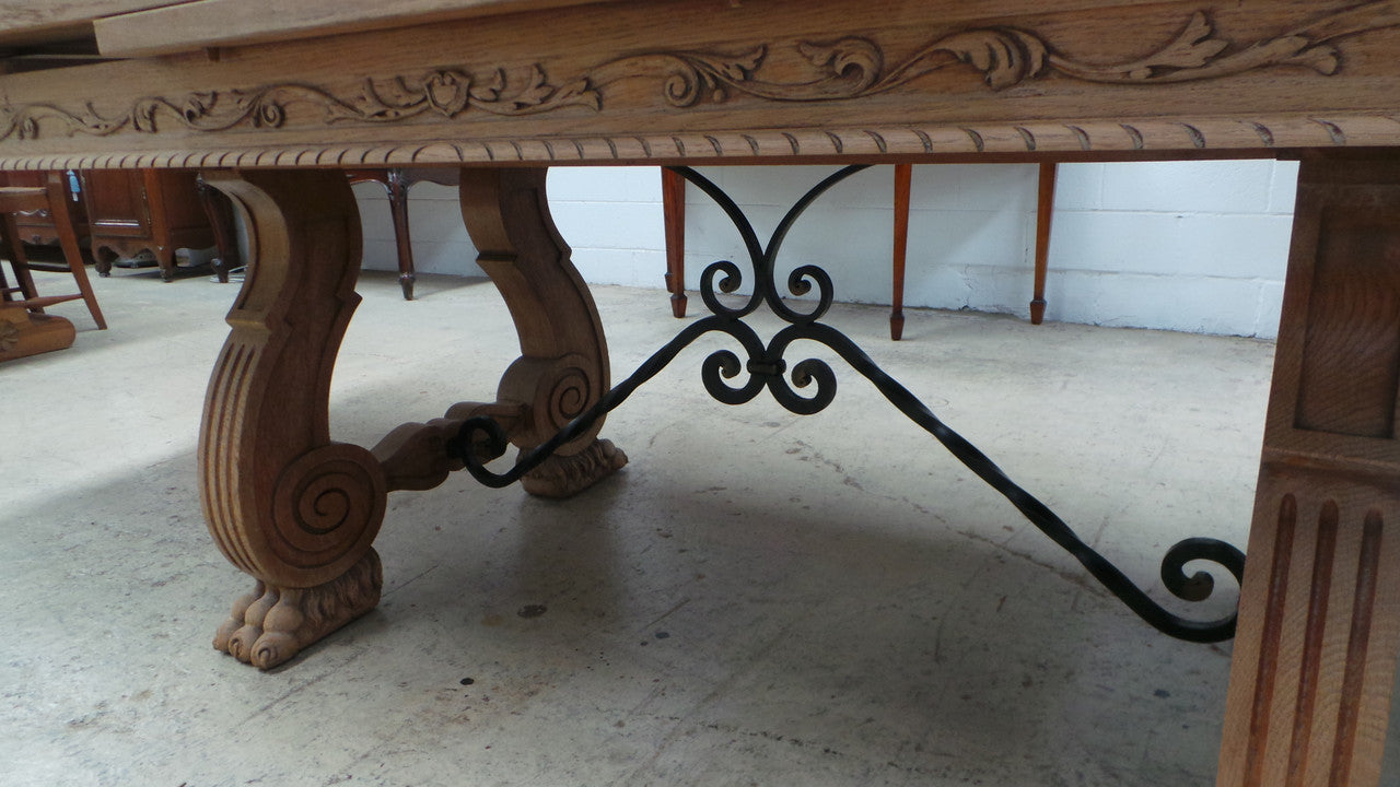 Antique French Oak Spanish Style Parquetry Top Extension Table