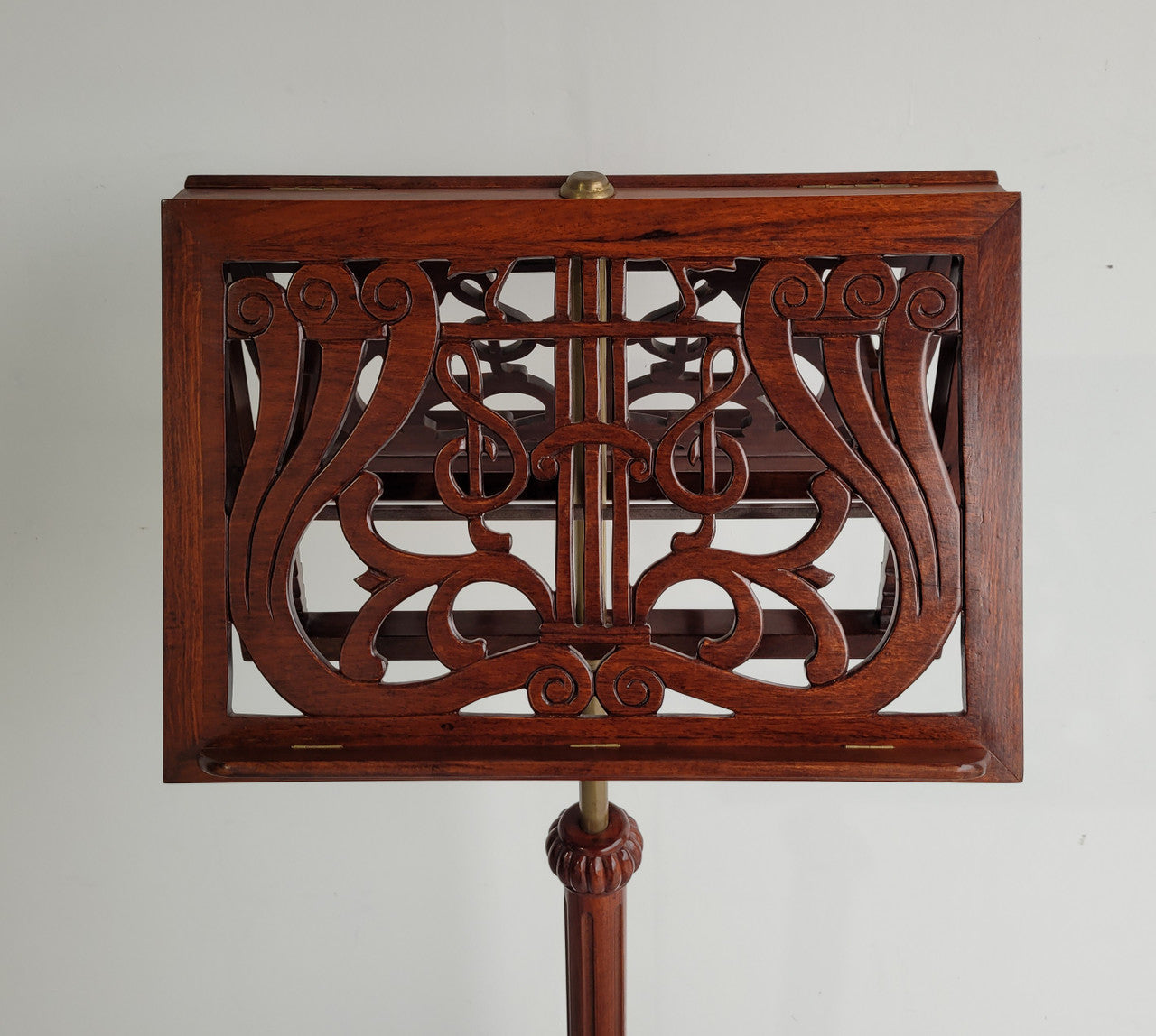 Attractive carved “Duet” reproduction music stand. Excellent condition.