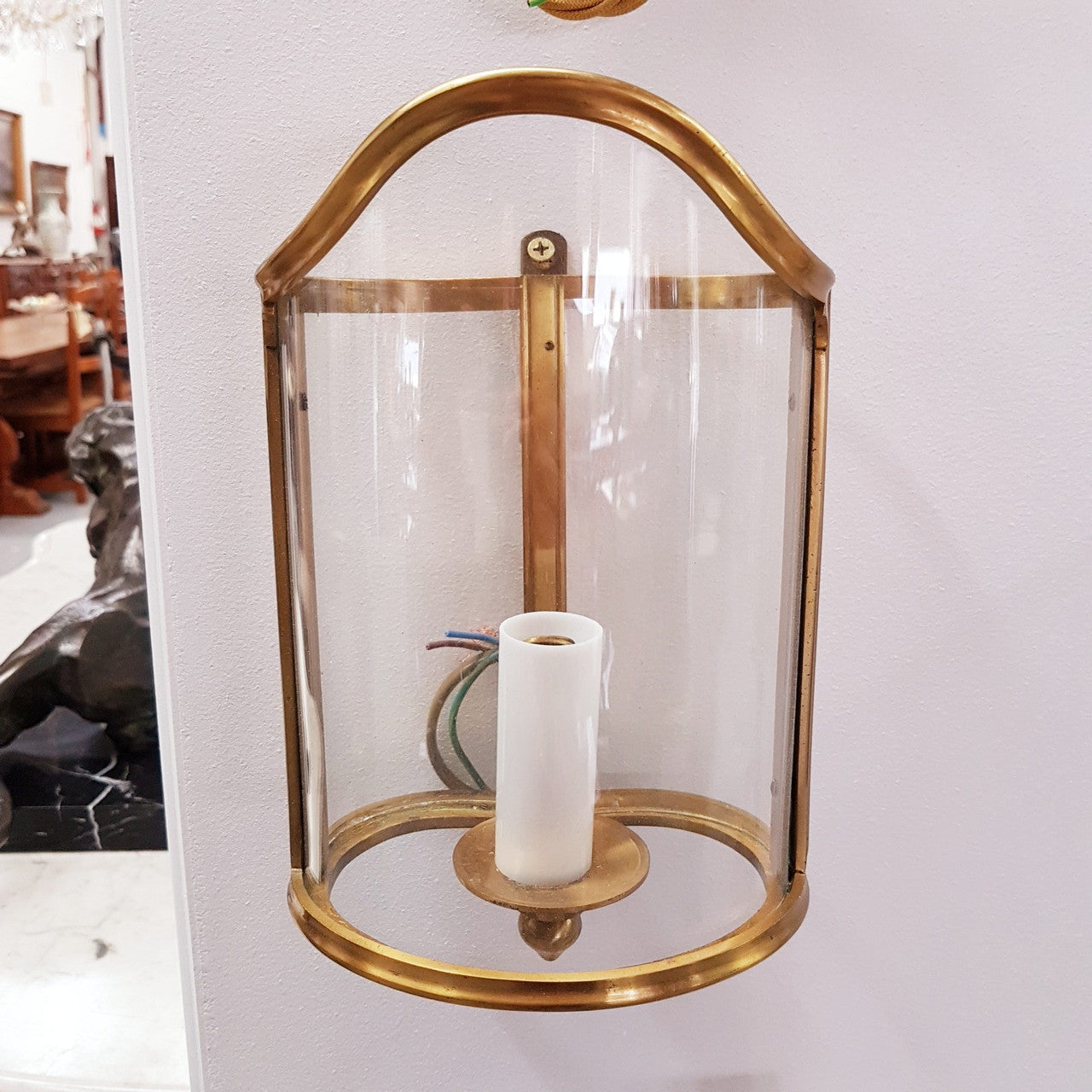 A Pair French Gilt Louis XVI Style Wall Lanterns With Moulded Glass Surround