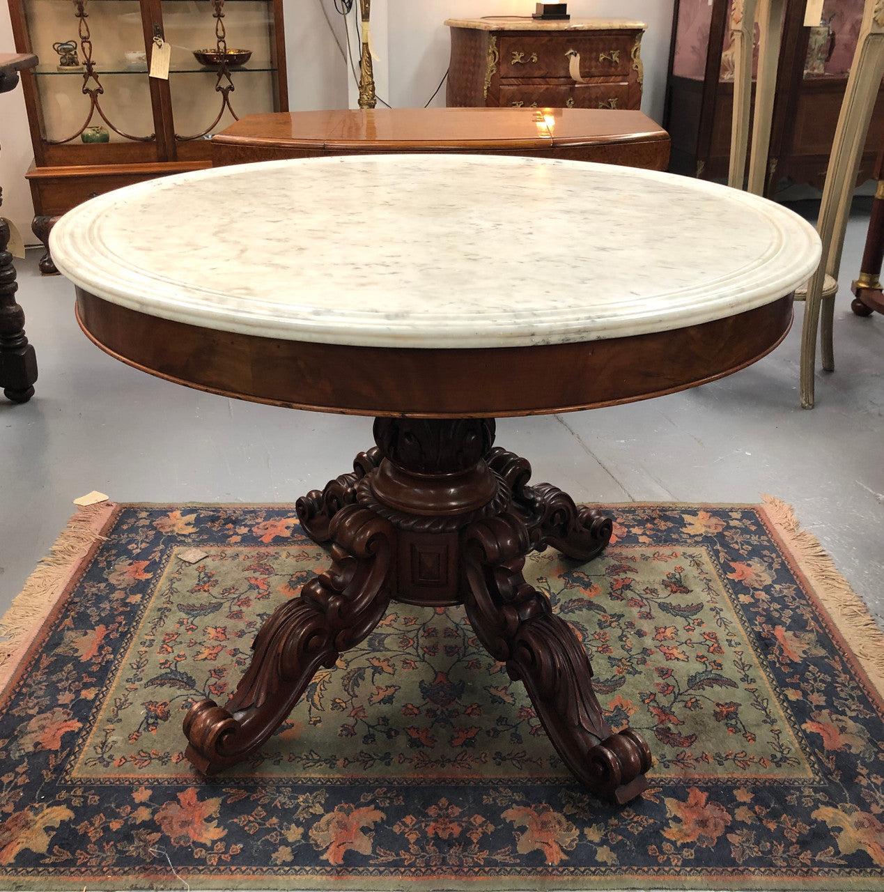 Mid 19th Century French Walnut White Marble Top Centre Table