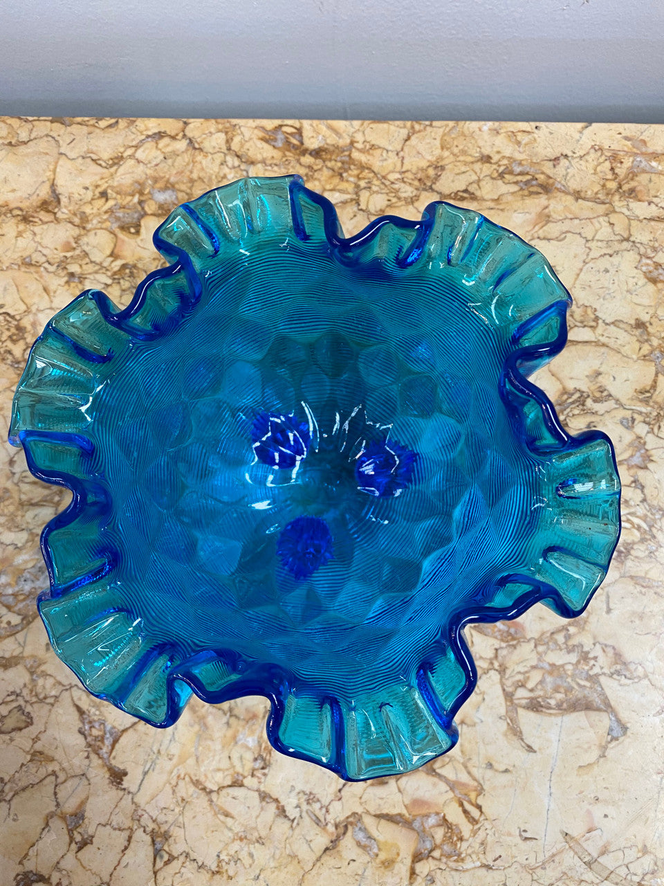 Vintage Fenton Iridescent Blue Glass Comport.