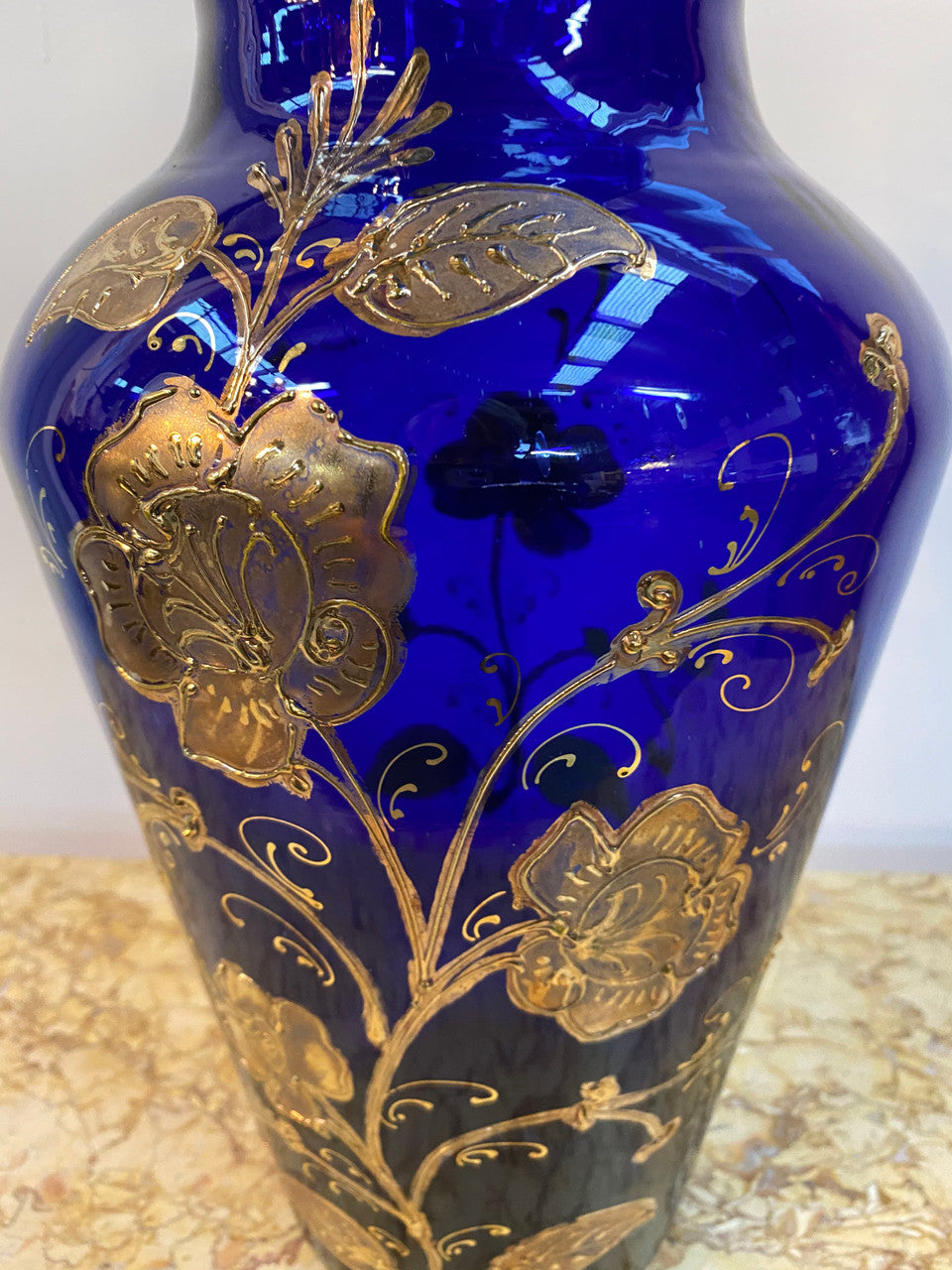 Large Edwardian Bristol Blue & Gilt Enamelled Vase
