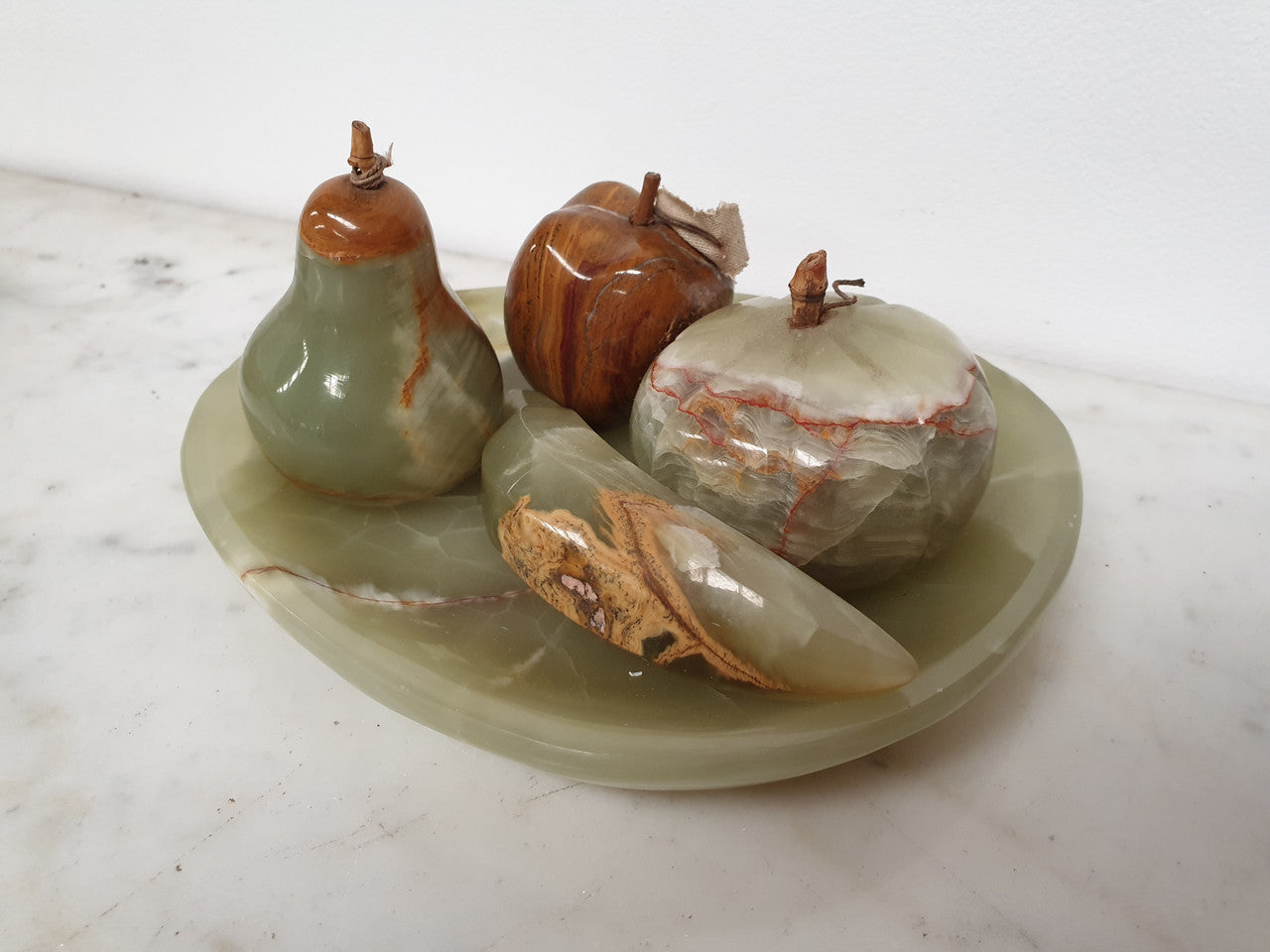 Unusual Alabaster Set Of Four Fruit On Plate