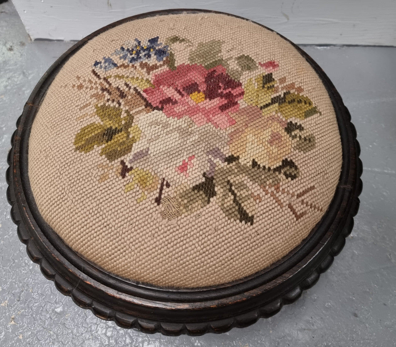 Just arrived is this gorgeous Edwardian floral tapestry foot stool in good original condition.