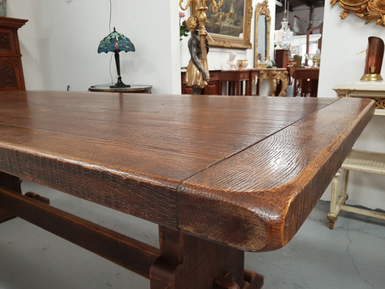 19th Century French Oak pedestal farmhouse table. In very good original detailed condition. Circa 1860's.