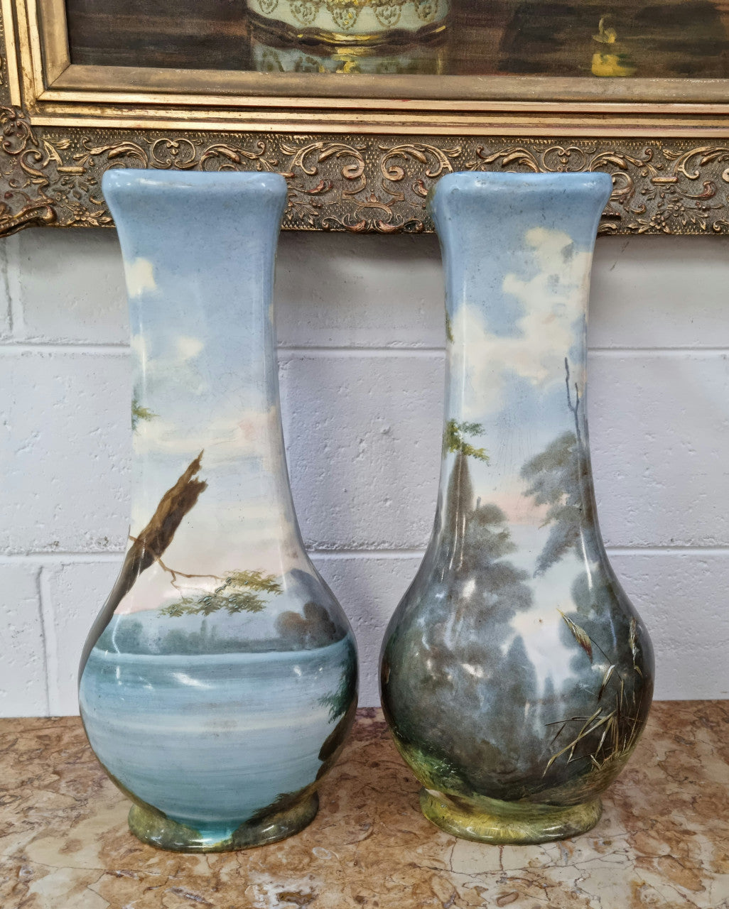 French pair of 19th century large handpainted vases of beautiful women and in good original condition