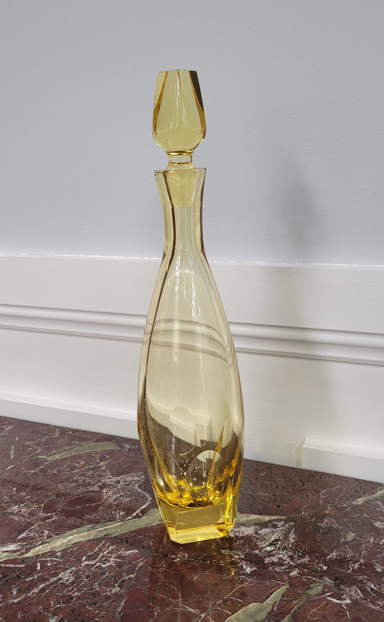 Bohemian yellow cut glass decanter. Please view photos as they help form part of the description.