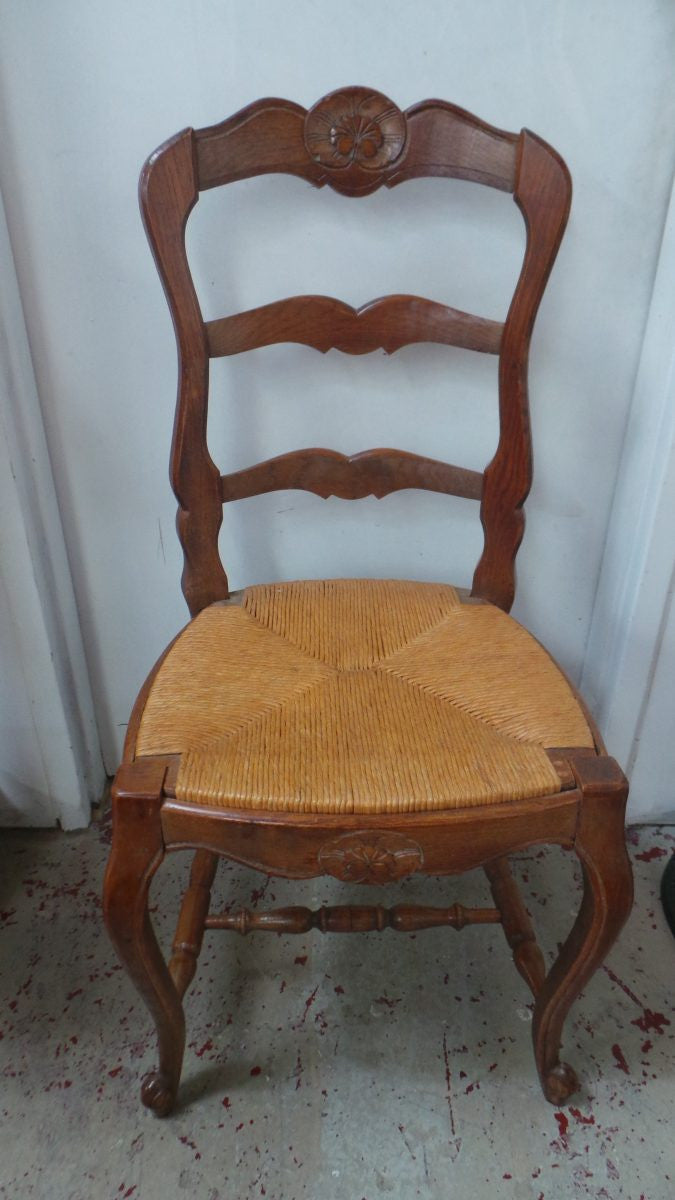 Set of Four French Oak Dining Chairs-1
