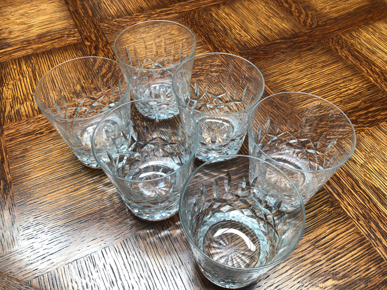Set Of Six Lead Hand Cut Crystal Whiskey Glasses