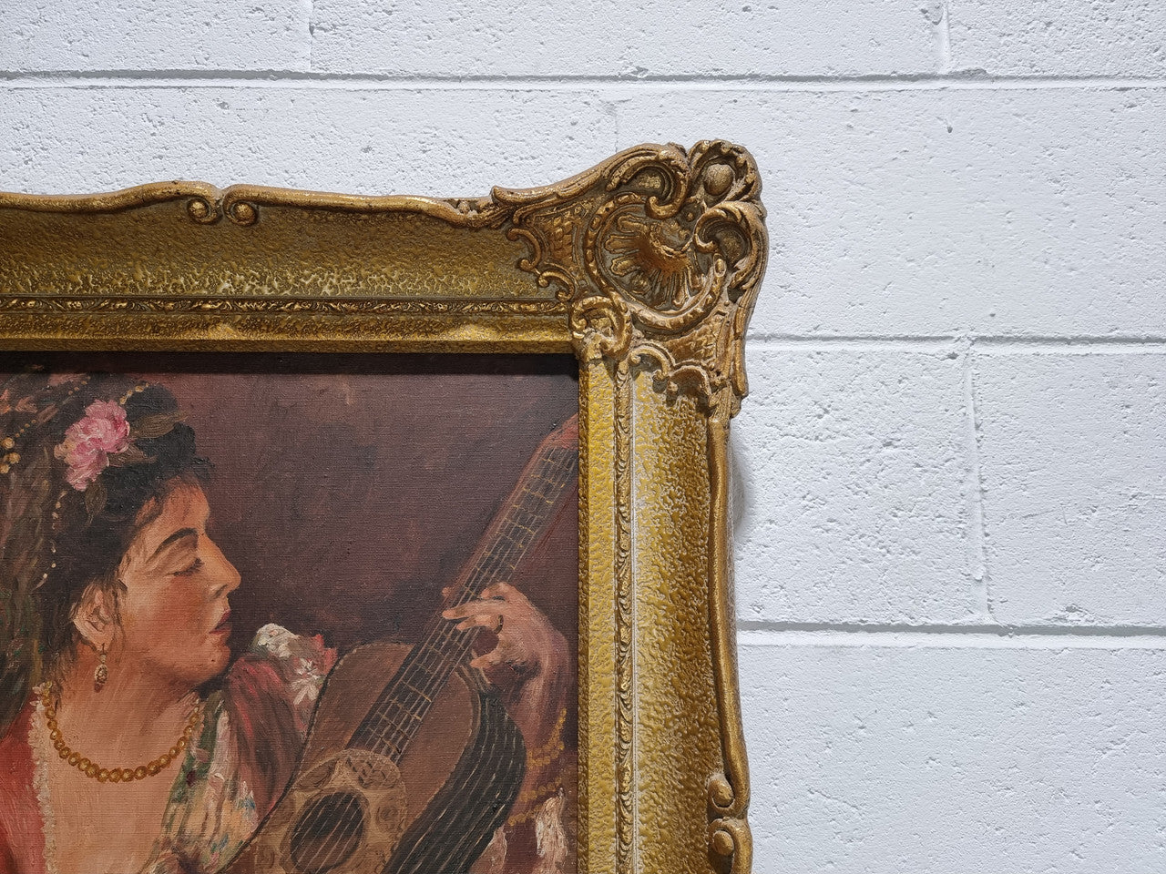 Stunning signed French oil on canvas of "The Serenade". In original gilt frame and is in good original condition.