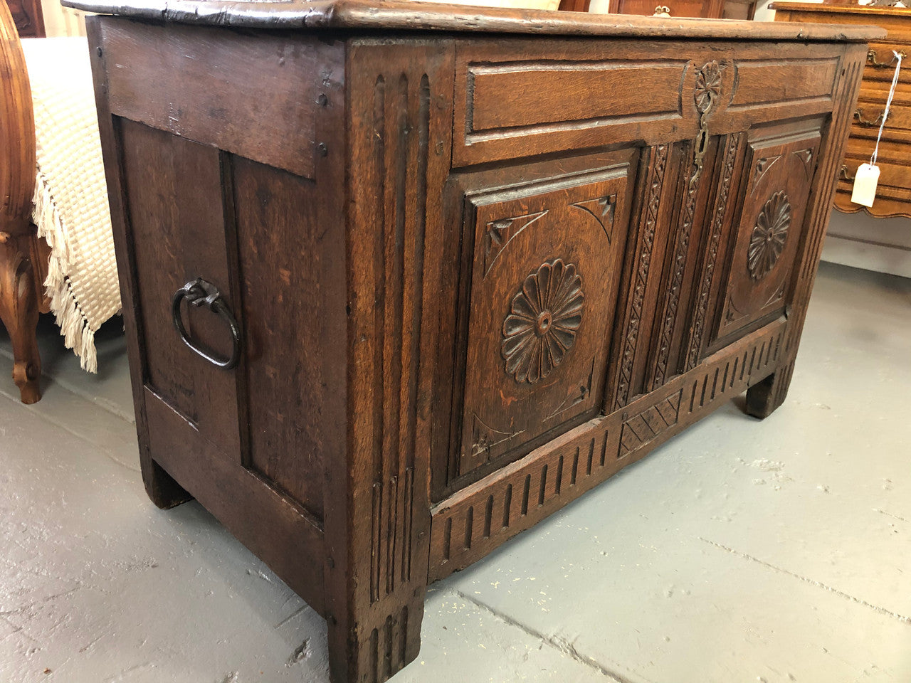 Early 18th century Antique French Oak coffee with beautiful original patina. In good original detailed condition.