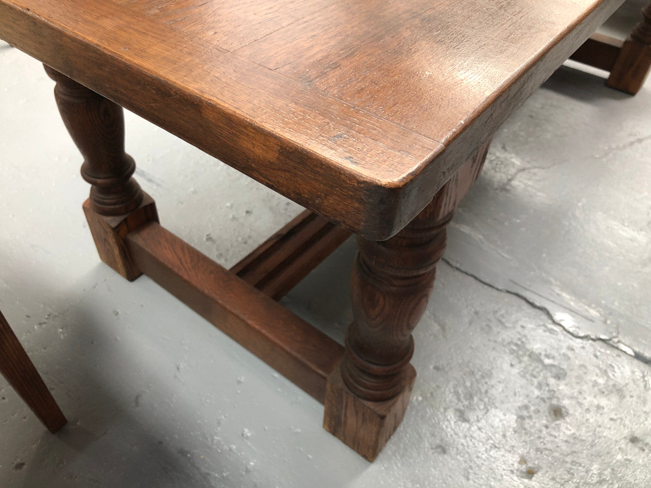 French Oak Stretcher Base Farmhouse Table