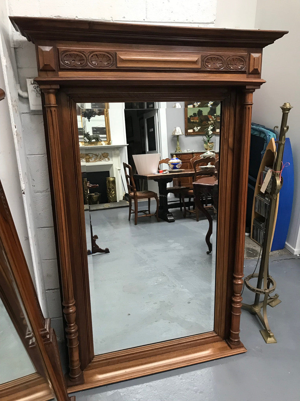 Beautiful Large French Walnut Mantle Mirror