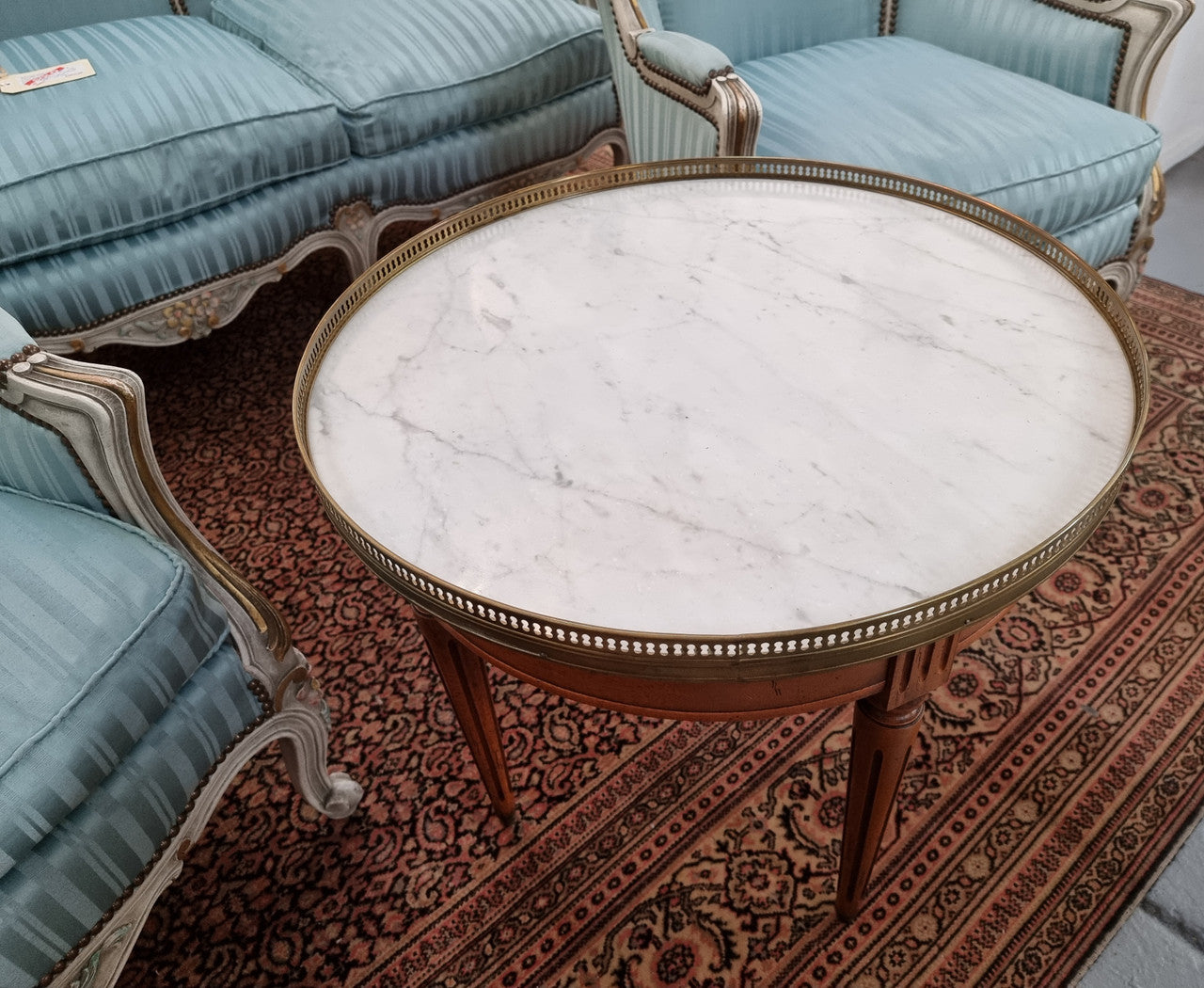 Louis XVI Style Mahogany Marble Top Bouillotte Table