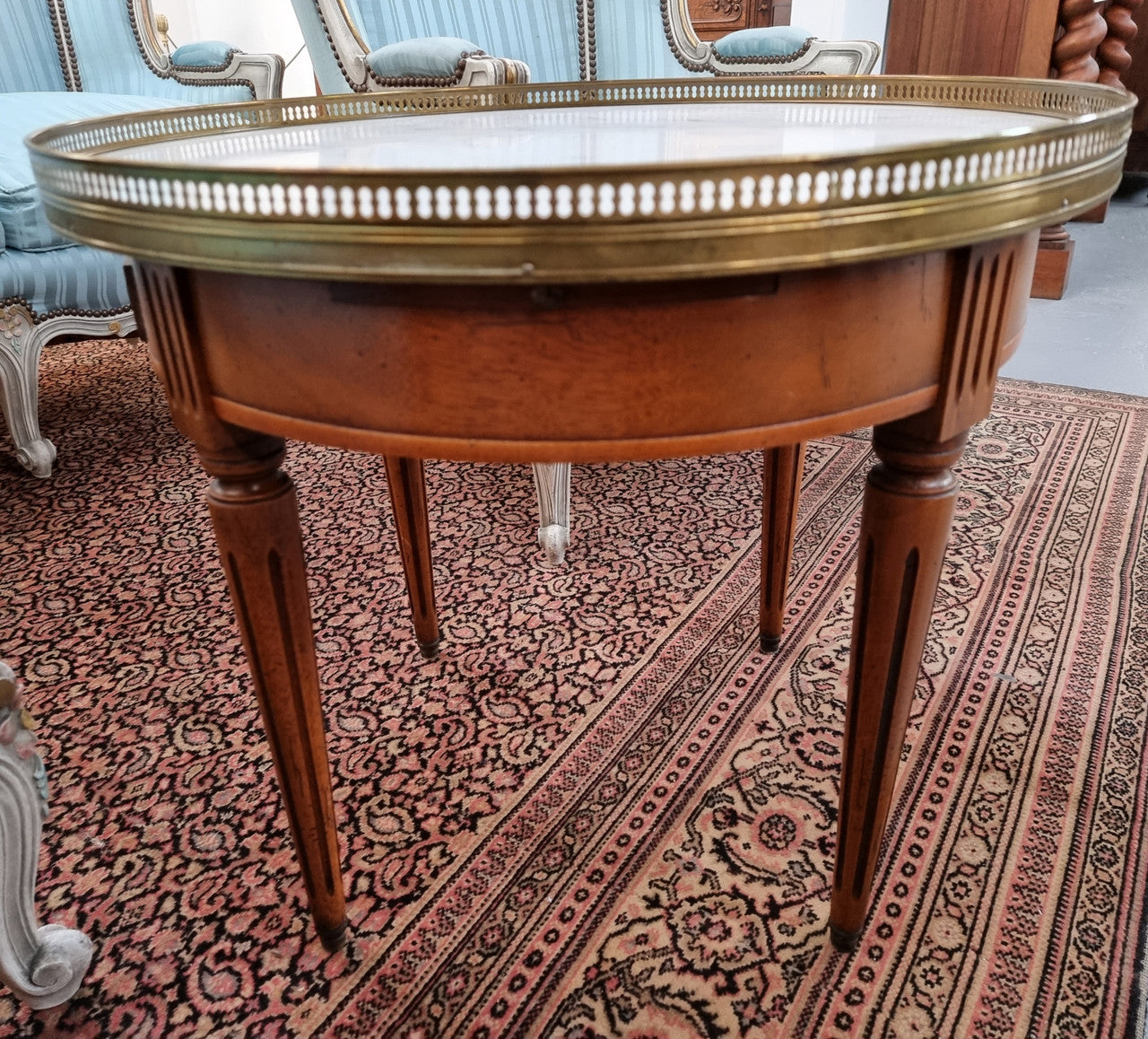 Louis XVI Style Mahogany Marble Top Bouillotte Table