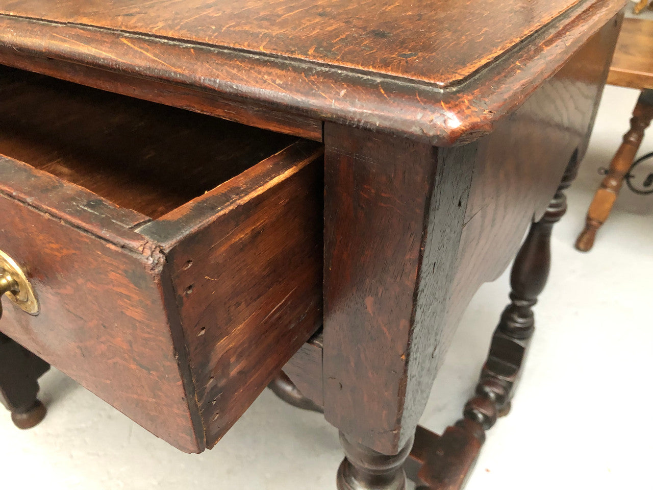 Antique French Oak side table with drawer, it has a beautiful "Mellow Patina". In good original detailed condition.