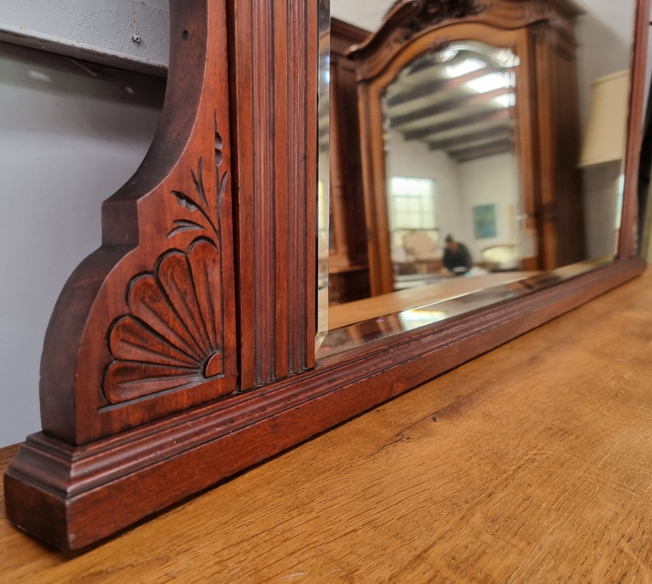 Beautiful Walnut nicely carved Edwardian mantle mirror. In good original condition and still has its original mirror.