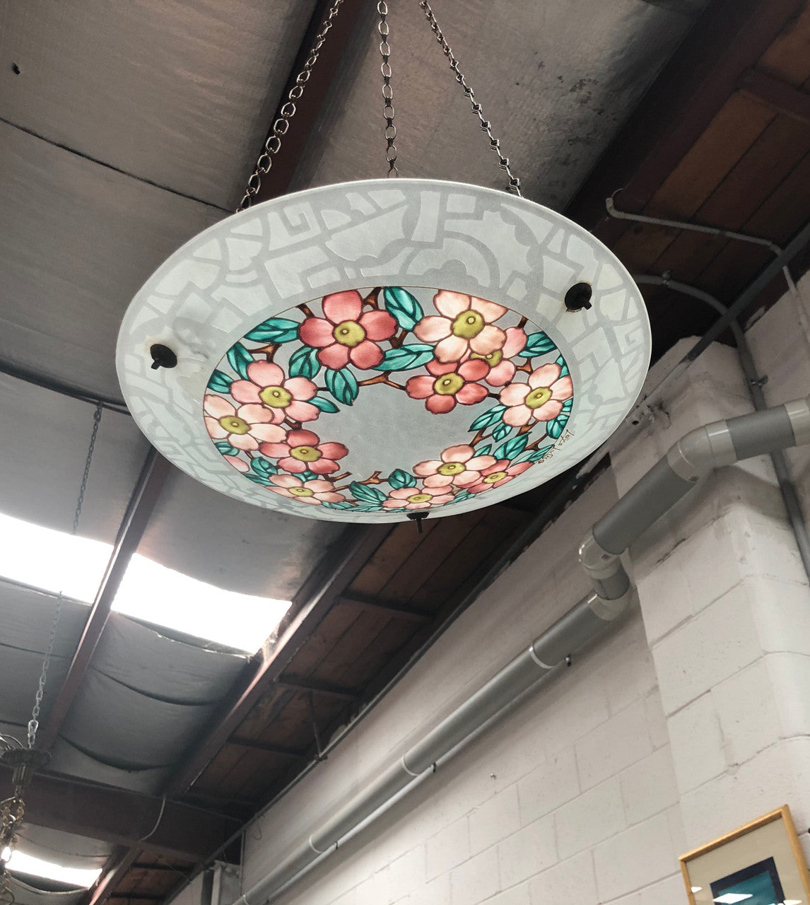 Rare French Art Deco Hanging Light Shade Hand-Painted & Signed