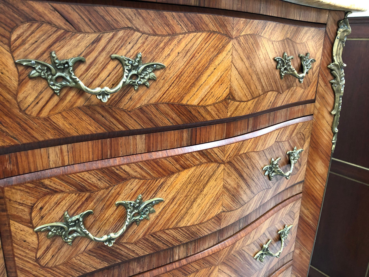 Kingwood Louis XV Inlaid Marble Top Semainier