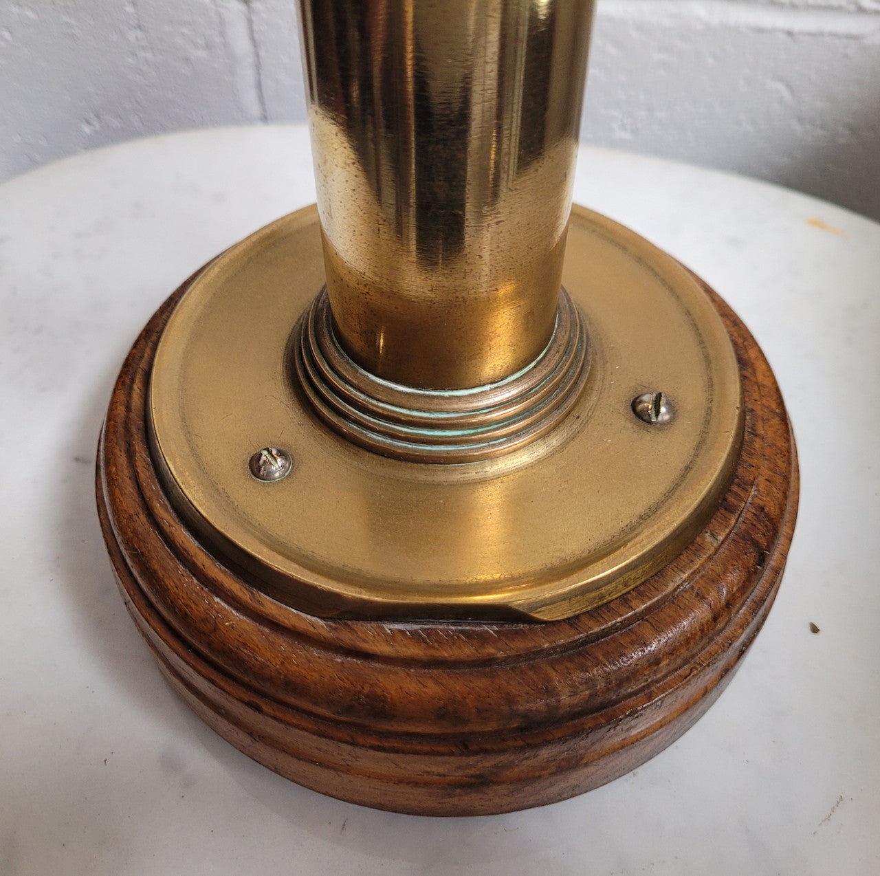 Stunning Art Deco Brass Copper Table Lamp With Beautiful Stepped Glass Shade