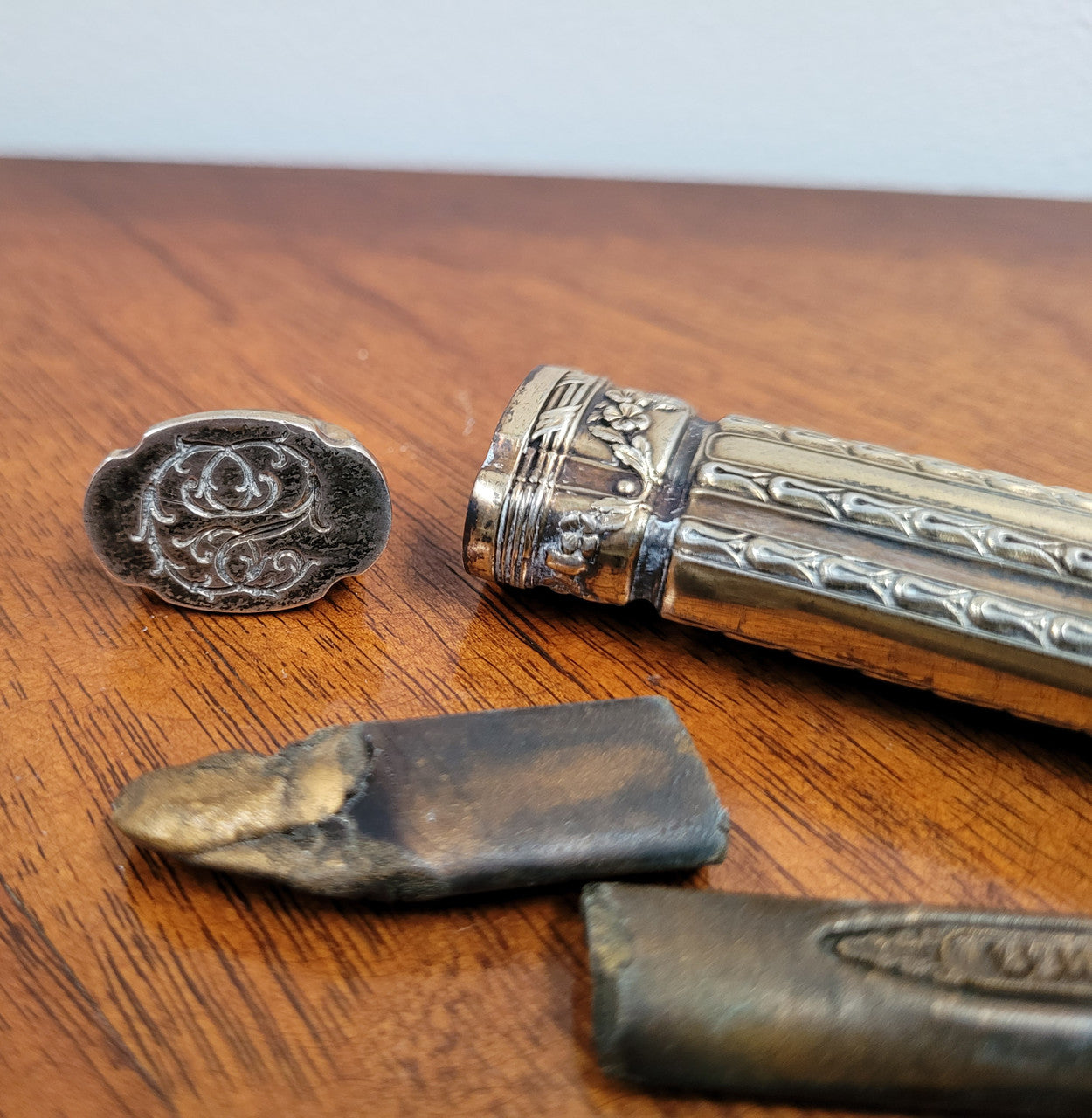 Antique “Risler & Carre Paris” Silver Wax Seal & Holder. Superb Workmanship. 75 grams.