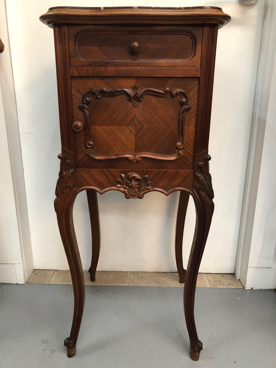 Pair of French Louis XV Style Walnut Bedside Tables