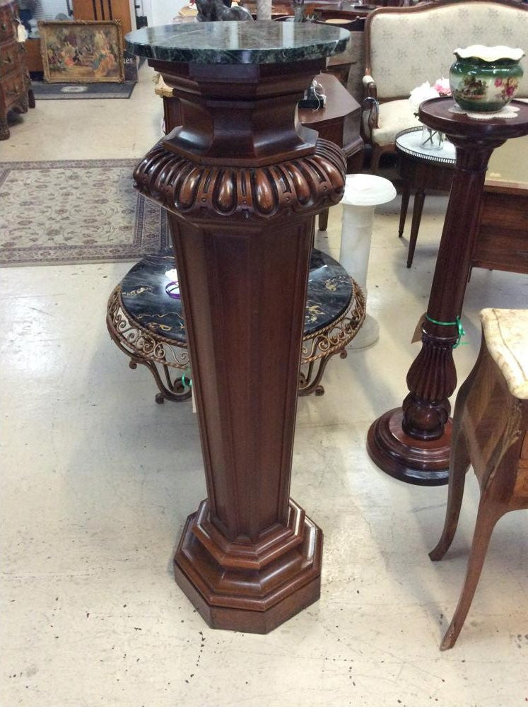 French Antique Grand Marble Top Walnut Pedestal