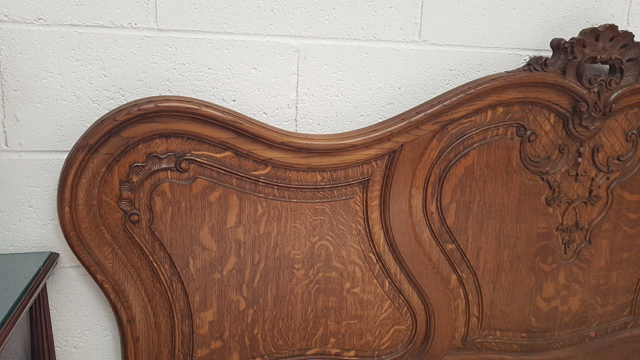French Oak Louis XV Style Queen Size Bed & Rails