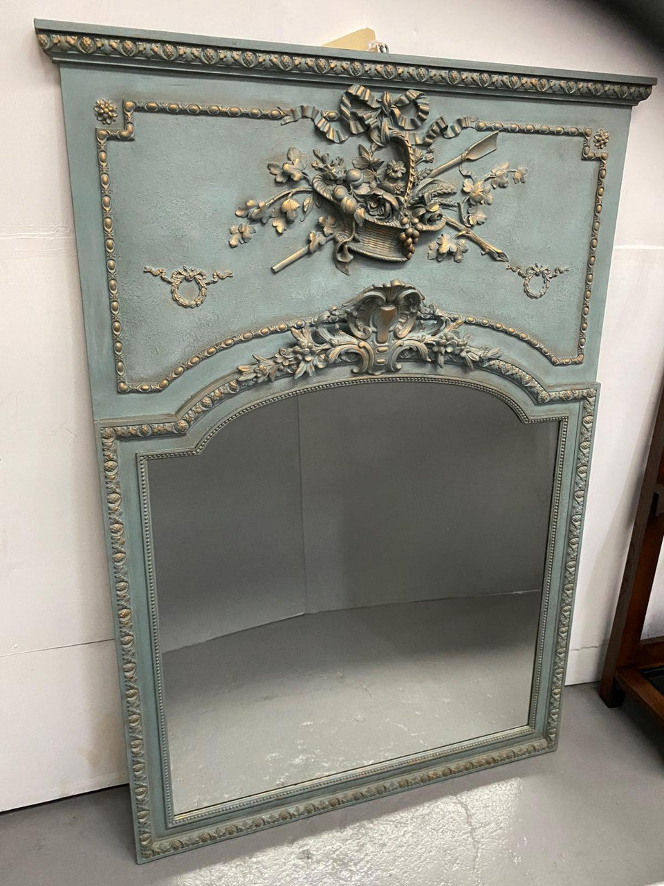 Late 19th Century Antique French Painted & Gilded Trumeau Mirror