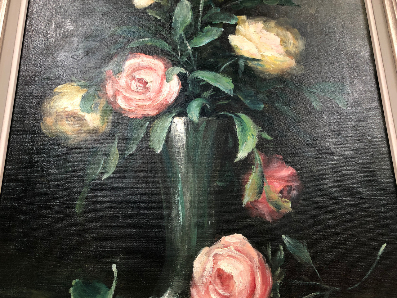 Charming oil painting of roses, signed and beautifully framed. In good original condition.