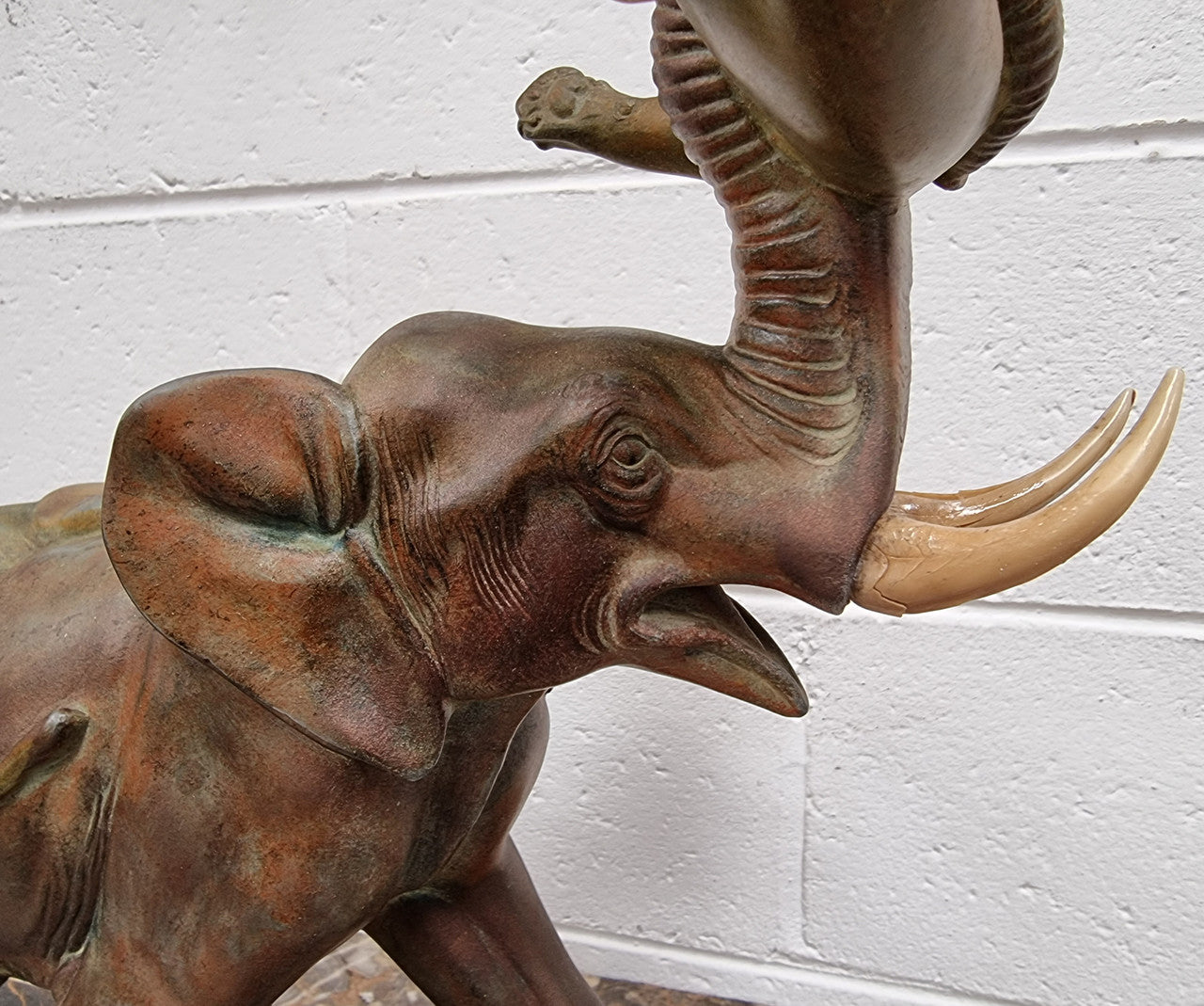 "Irenee Rochard" Art Deco Elephant and Panther statue on a beautiful marble base. Signed on the Elephants leg and sourced from France. It is in good original detailed condition.