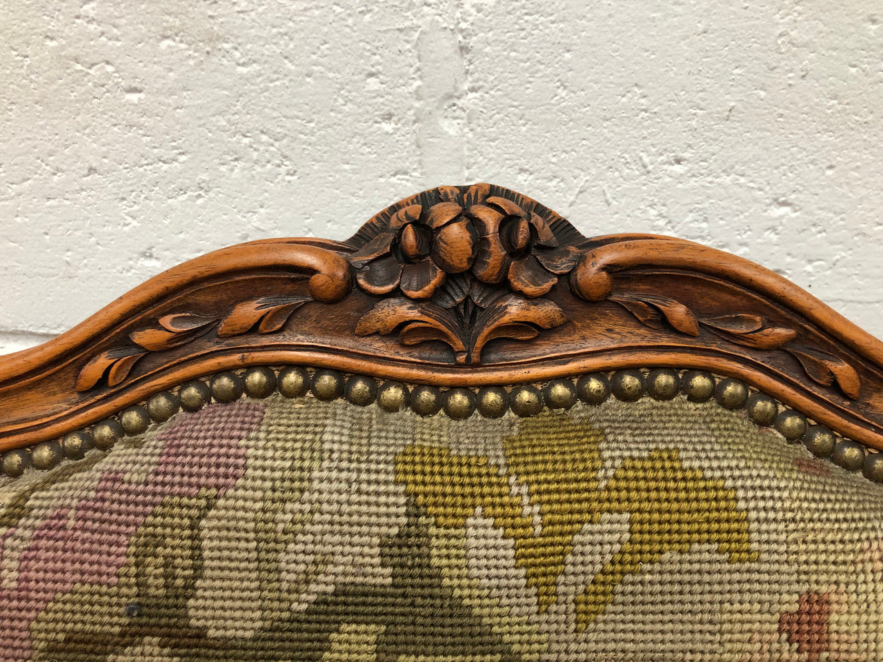 Pair of French Walnut Tapestry covered armchairs. They are in good original detailed condition. Slight wear and tear to fabric but still in good condition please view photos.