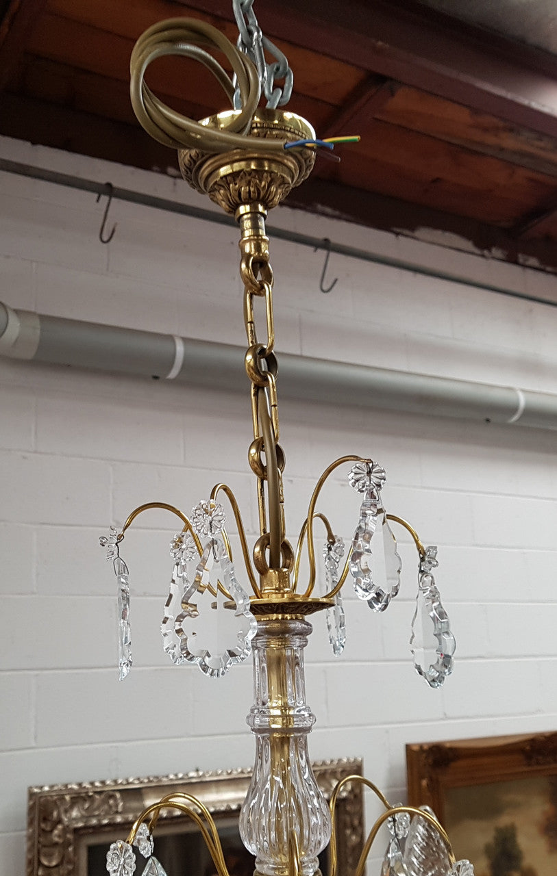 French Brass & Crystal Six Arm Candle Light Chandelier