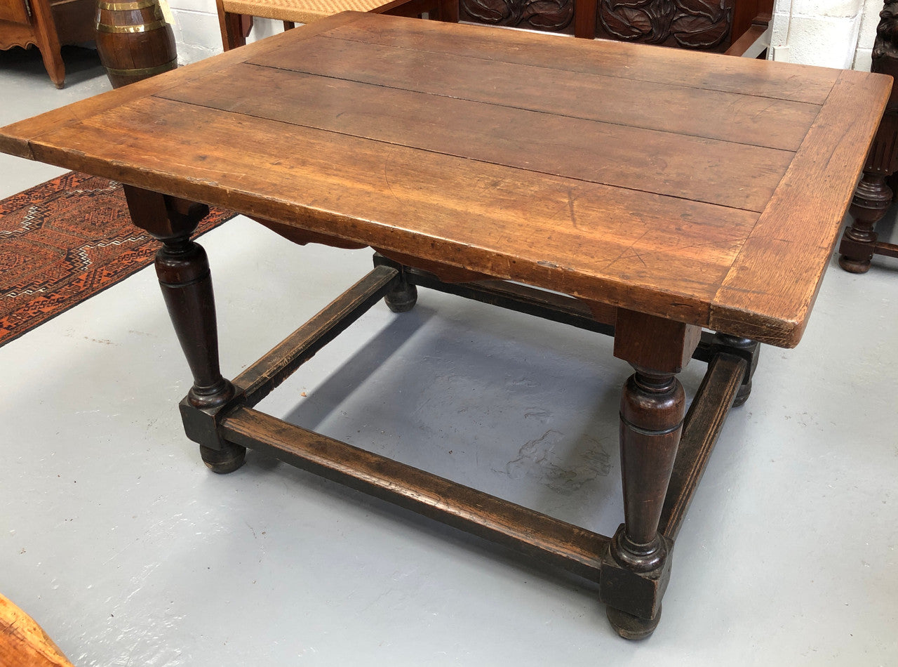 18th century French Oak Farmhouse table of small proportions. Practical square shape and size ideal for a unit or apartment. In good original detailed condition.