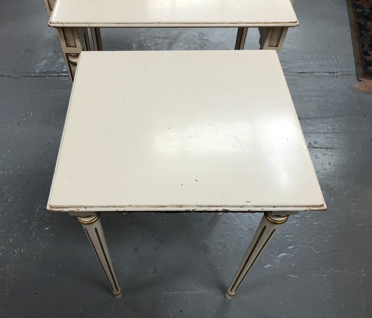 Vintage French Style Painted Nest Of Three Tables