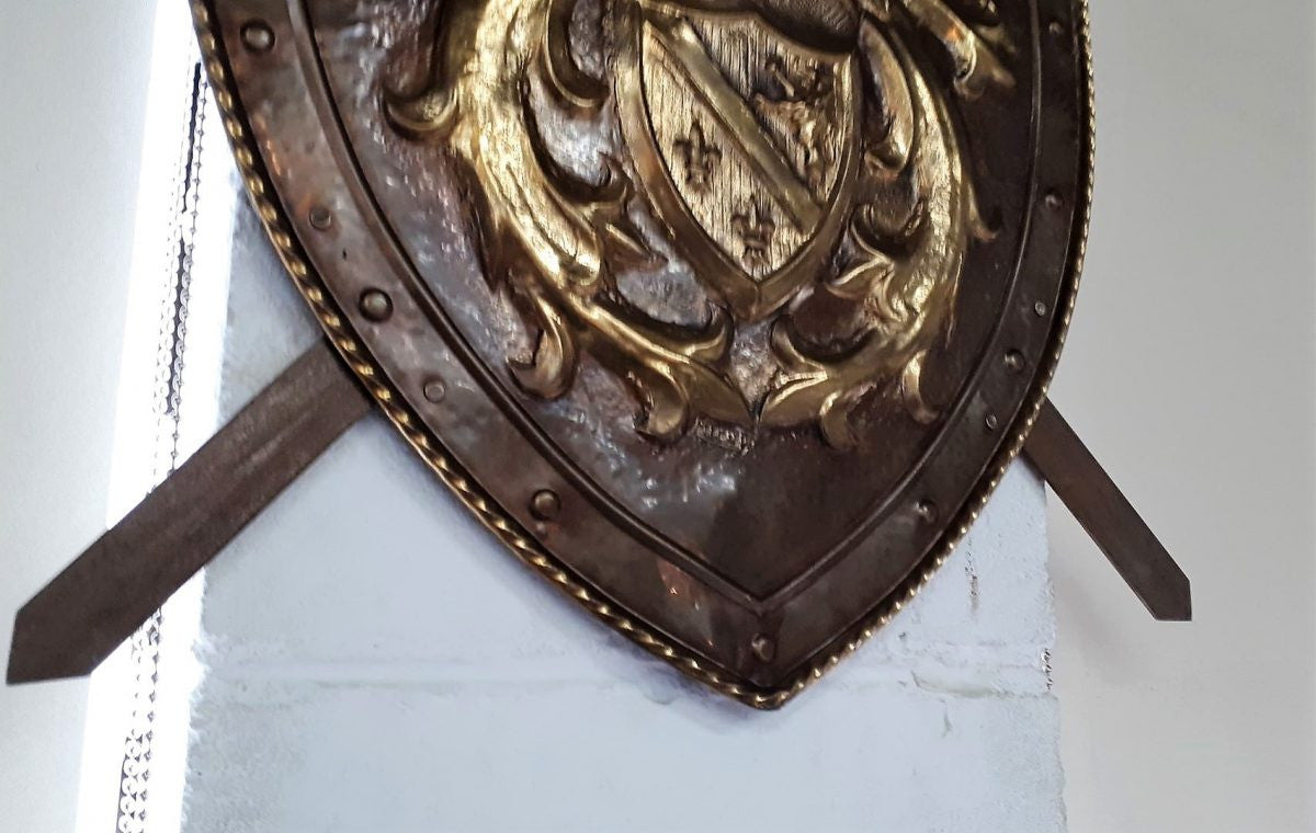 Antique Embossed Copper Shield with Swords