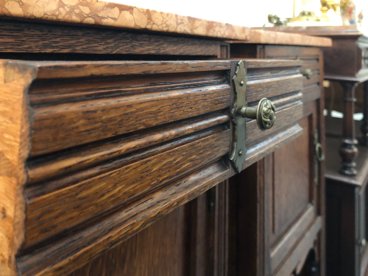 Pair Of French Marble Top Oak Bedside Cabinets