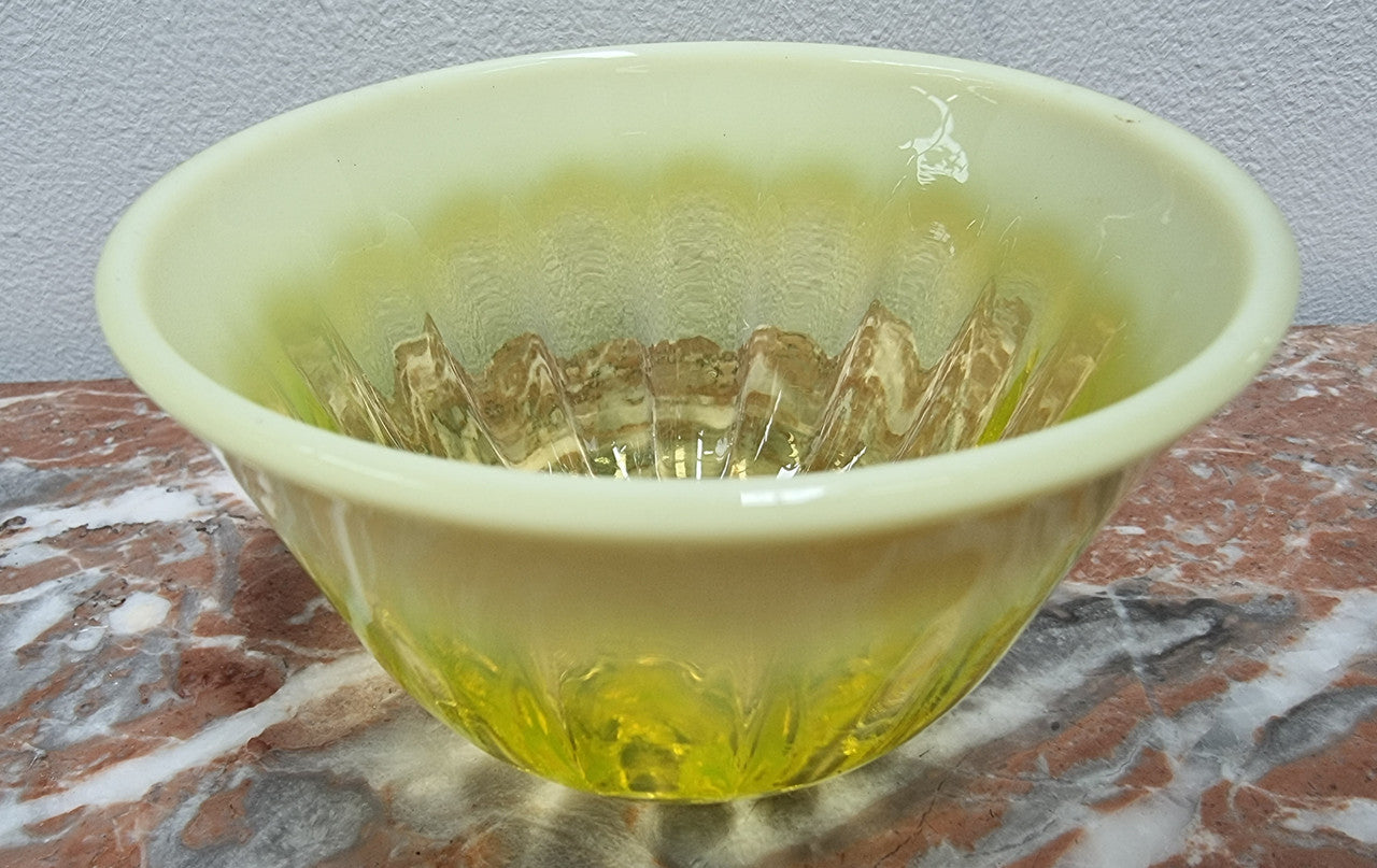 A fabulous rare Vaseline glass small jug and sugar bowl in good original condition.