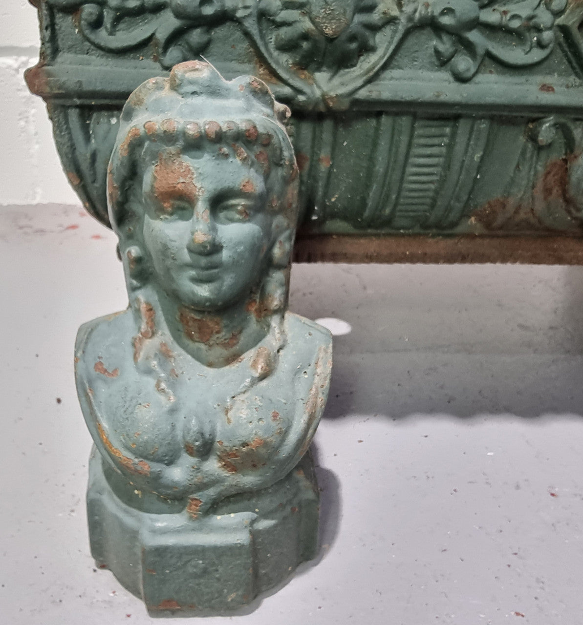 Rare French 19th Century cast iron green painted planter on stand. In good original condition.