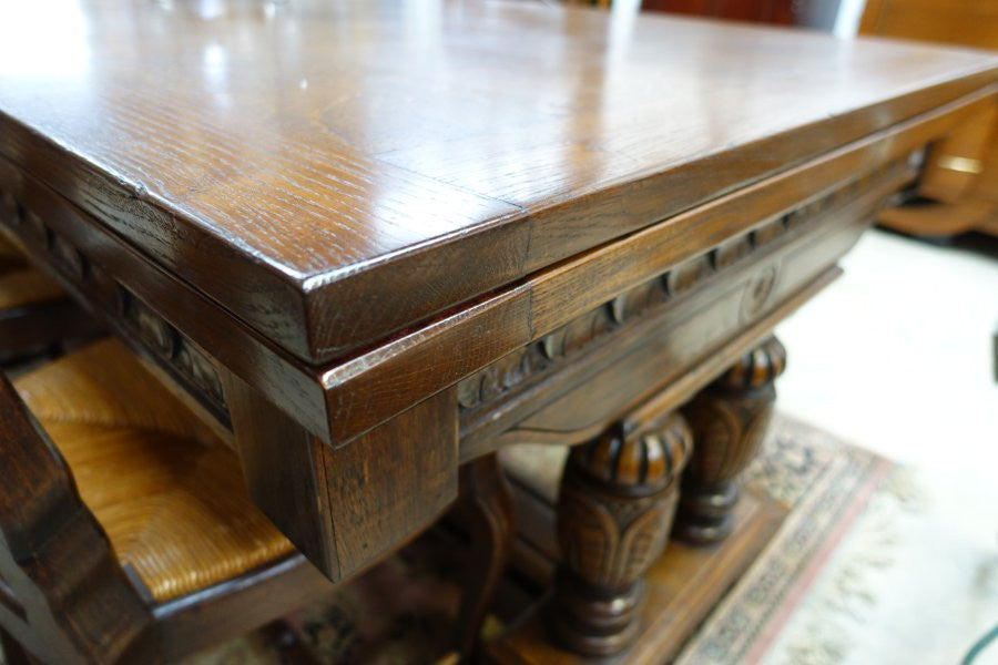 Large French Oak Square Parquetry Top Extension Table